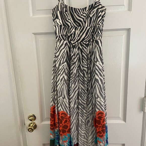 Zebra stripe with floral border cocktail dress - Picture 1 of 4
